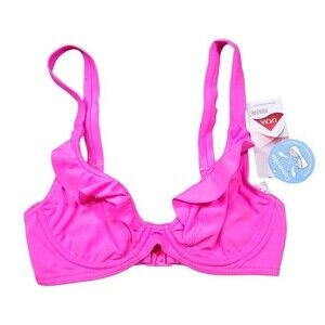 Freya In The Mix Underwire Banded Halter Bikini Swim Top Size 28DD Pink Seamed